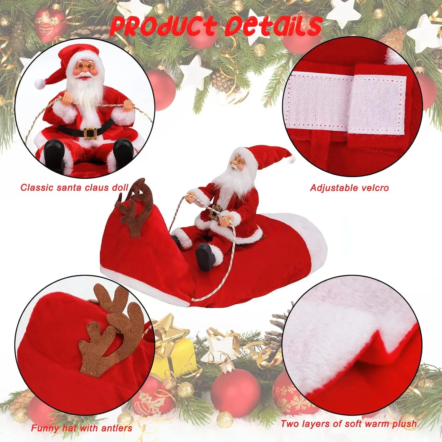 Santa Claus Dog & Cat Costume Set - Holiday Riding Outfit for Small, Medium & Large Dogs & Cats (Christmas Party Dress-Up)