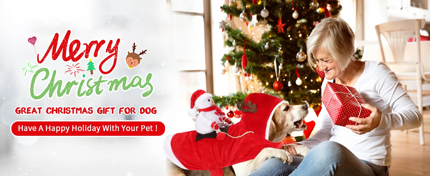 Santa Claus Dog & Cat Costume Set - Holiday Riding Outfit for Small, Medium & Large Dogs & Cats (Christmas Party Dress-Up)