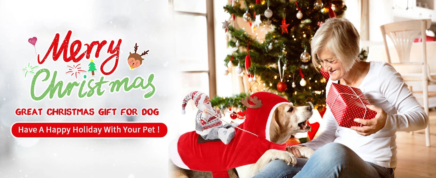 Santa Claus Dog & Cat Costume Set - Holiday Riding Outfit for Small, Medium & Large Dogs & Cats (Christmas Party Dress-Up)