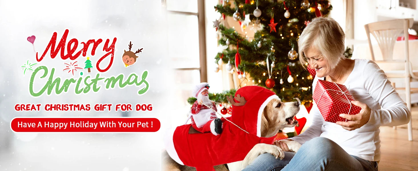 Santa Claus Dog & Cat Costume Set - Holiday Riding Outfit for Small, Medium & Large Dogs & Cats (Christmas Party Dress-Up)