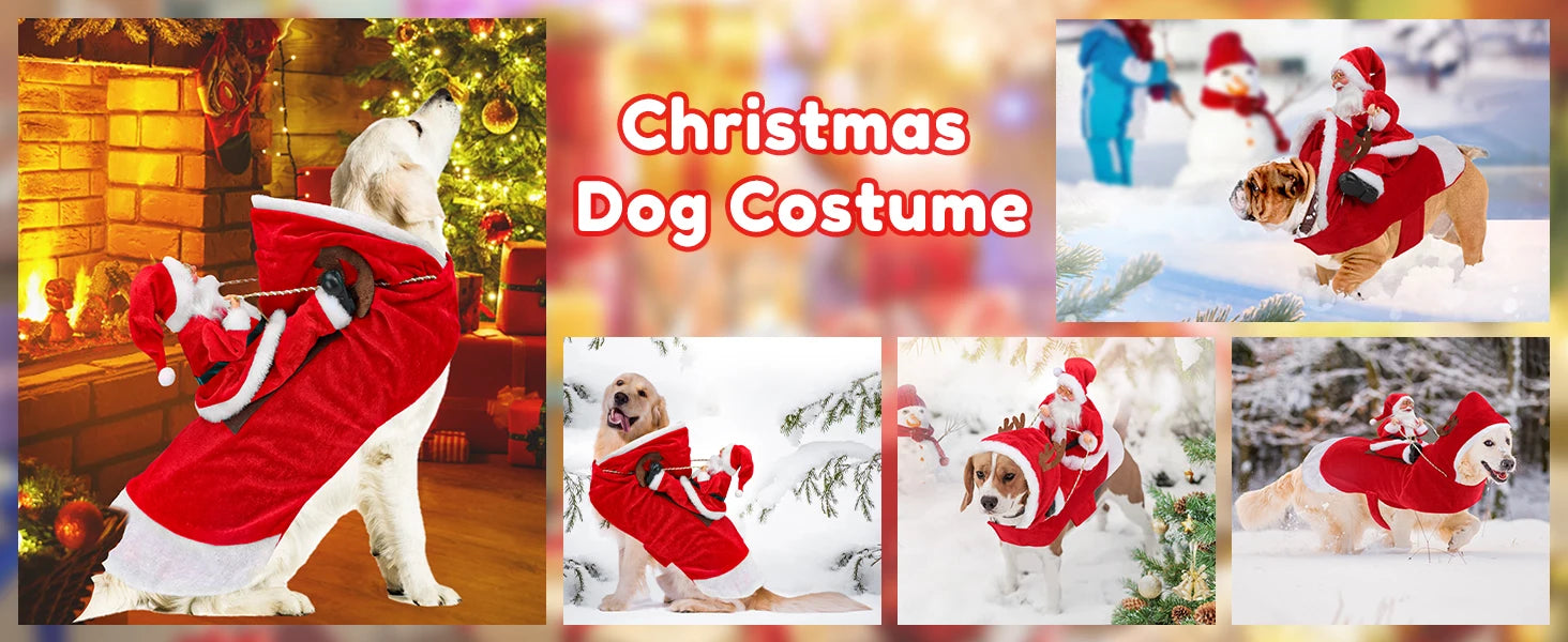 Santa Claus Dog & Cat Costume Set - Holiday Riding Outfit for Small, Medium & Large Dogs & Cats (Christmas Party Dress-Up)