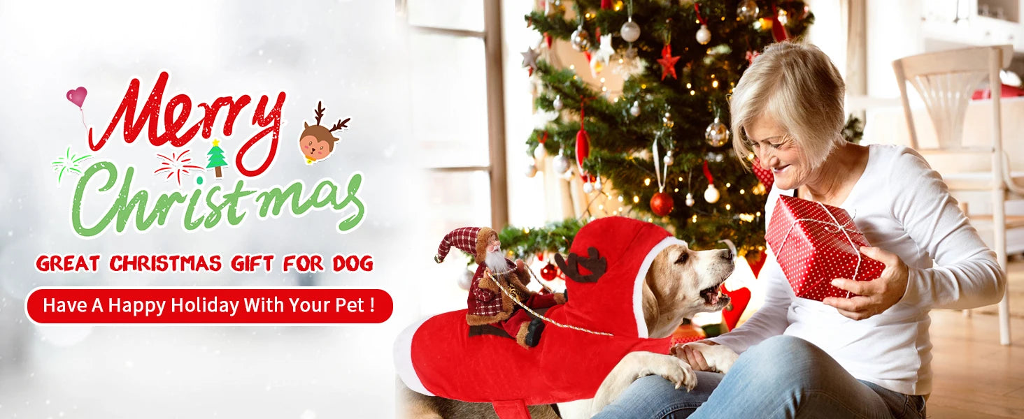 Santa Claus Dog & Cat Costume Set - Holiday Riding Outfit for Small, Medium & Large Dogs & Cats (Christmas Party Dress-Up)