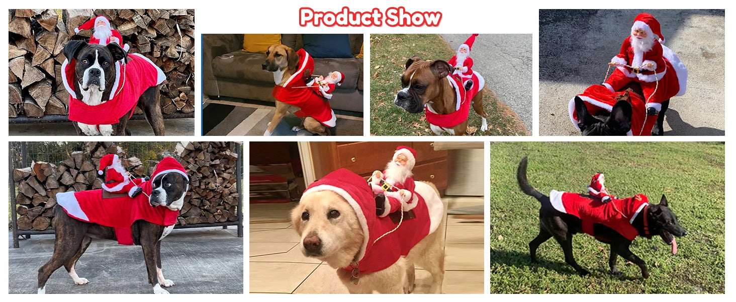 Santa Claus Dog & Cat Costume Set - Holiday Riding Outfit for Small, Medium & Large Dogs & Cats (Christmas Party Dress-Up)