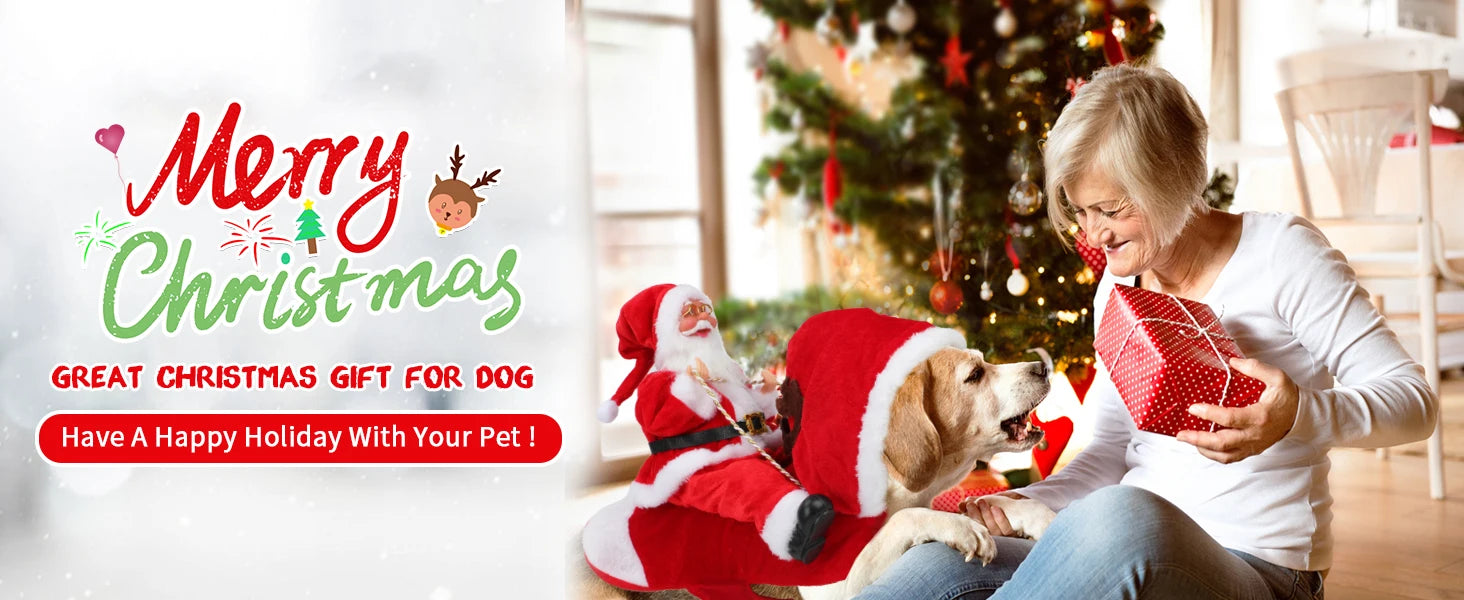 Santa Claus Dog & Cat Costume Set - Holiday Riding Outfit for Small, Medium & Large Dogs & Cats (Christmas Party Dress-Up)